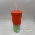 Venta caliente 22oz/650 ml/24 oz Tumero de plástico doble con vaso de cambio de color con paja